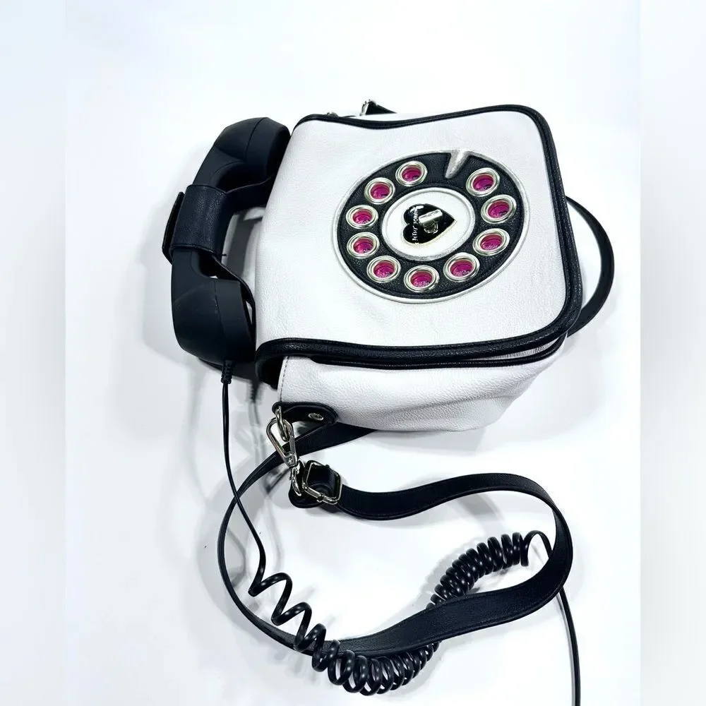 Betsy Johnson Kitsch white leather phone crossbody purse, connects to phone!